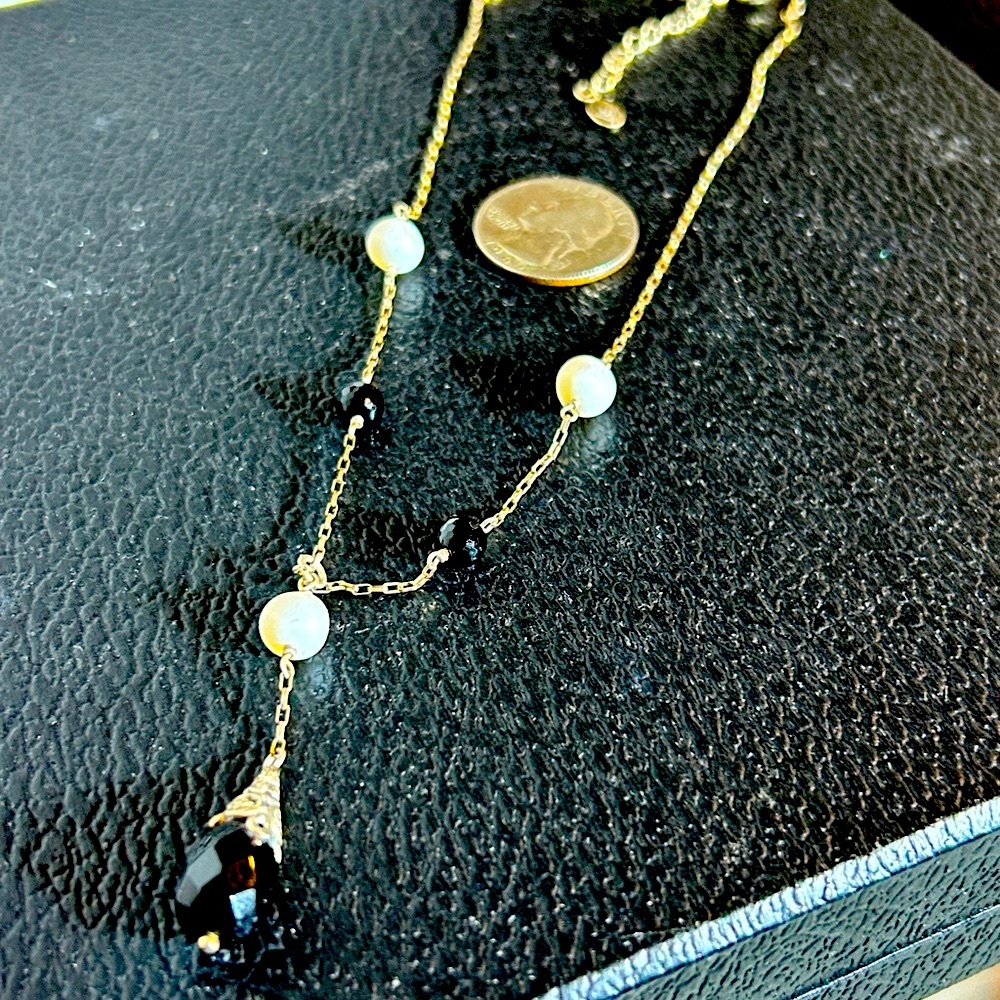 Vintage Silpada Elegant Black and White Necklace with Pearl and black Beads
